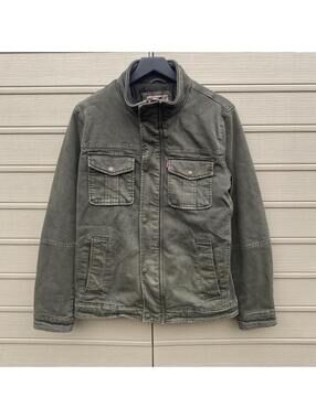 Levi's Trucker Jacket Military Field Green Utility Mens S Sherpa Lined Zip Snap